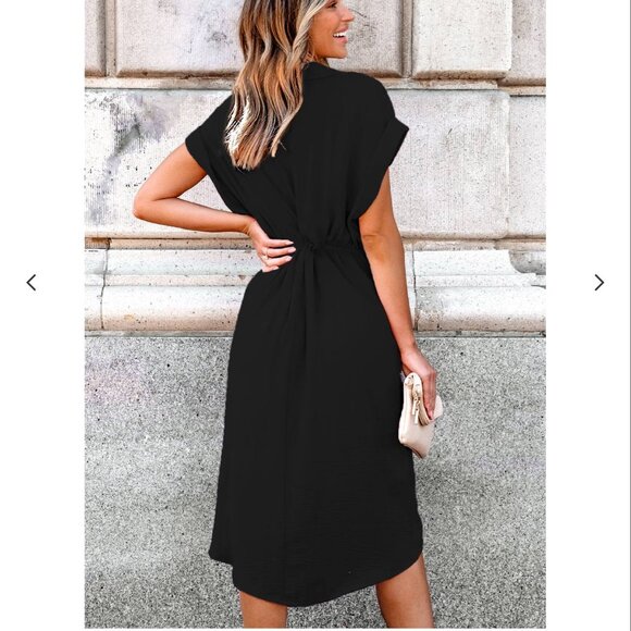 NWT Cupshe Collared Front Twist Tulip Hem Midi Dres Size Medium - Picture 2 of 6